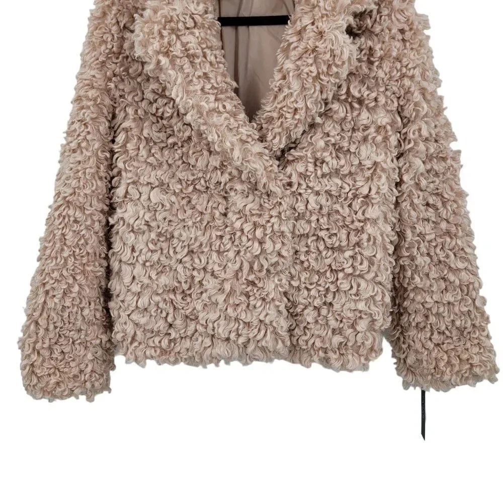 Tahari‎ Teddy Coat M Pink Vegan Faux Fur Curly Textured Jacket Barbiecore Comfy